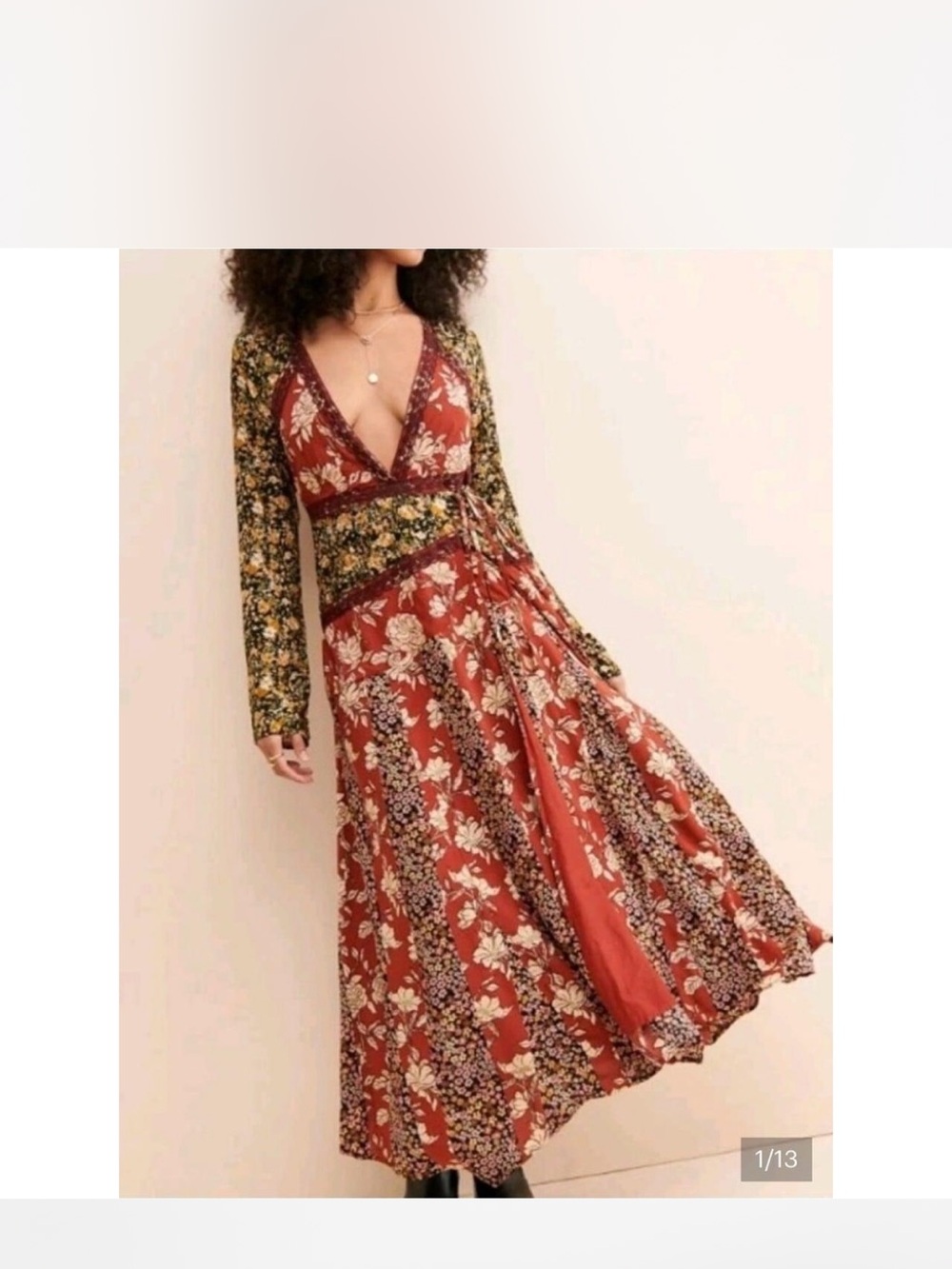Free People Rust Floral Patchwork Maxi Dress